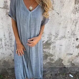 Gray V-Neck Maxi Dress